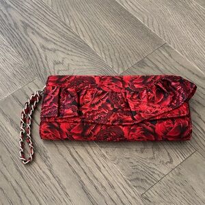 NWOT White House Black Market Elegant Red Floral Clutch